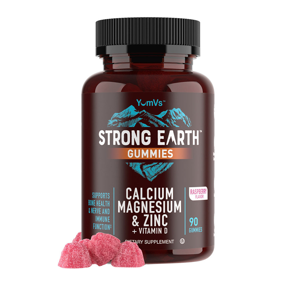 YumVs Strong Earth Calcium, Magnesium and Zinc Gummies for Bone, Raspberry Flavor, 90 Ea